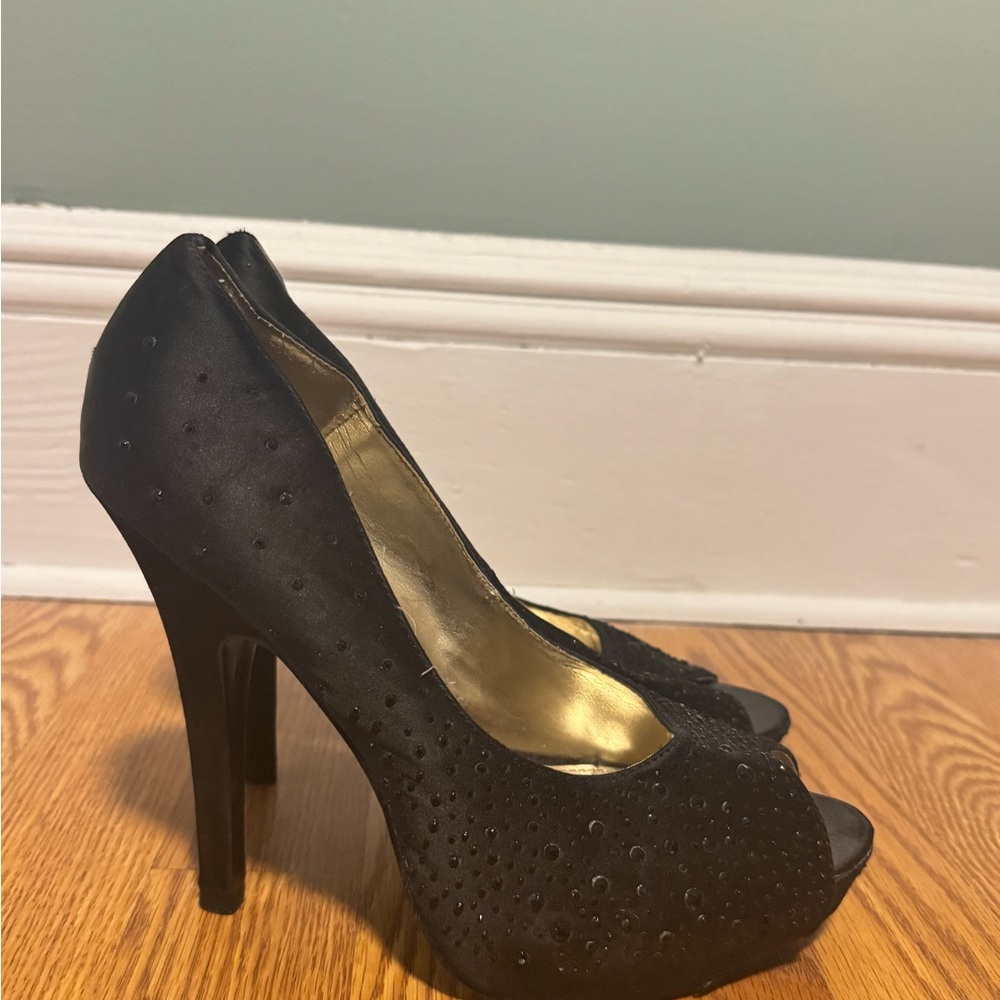 Express Black Studded Peep-Toe Heels